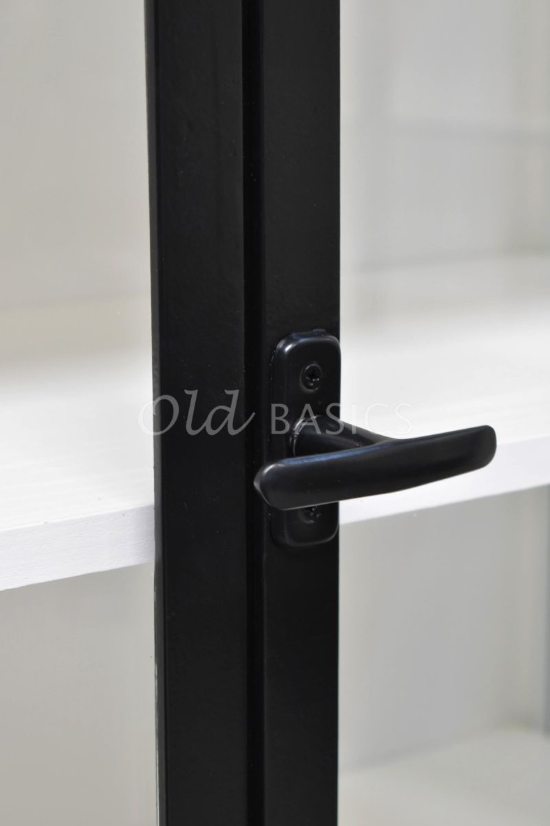 Detail van Apothekerskast Demi, 2 deuren, RAL9005, zwart, materiaal staal